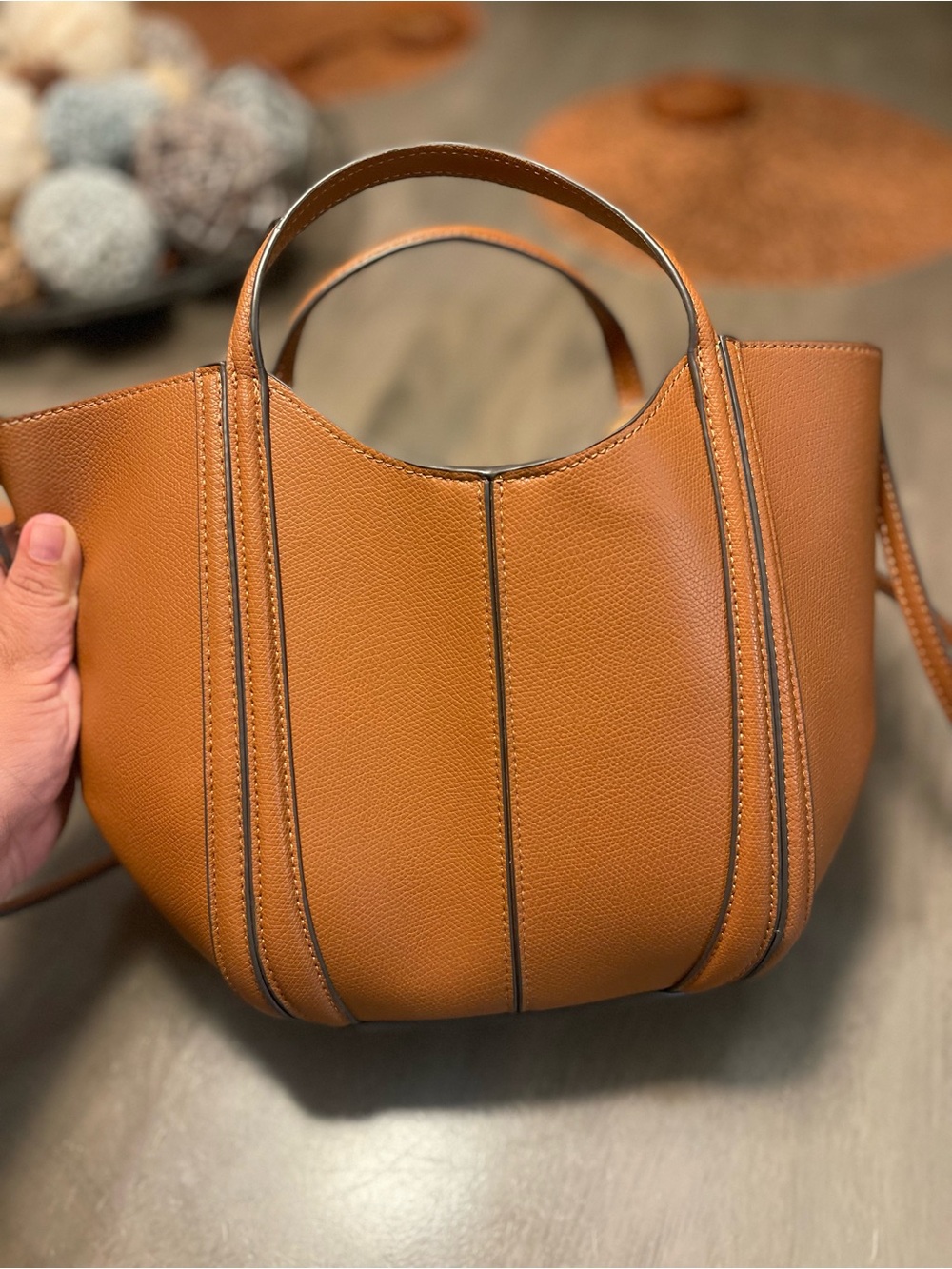 Zara Cognac Leather Tote Bag with Top Handles